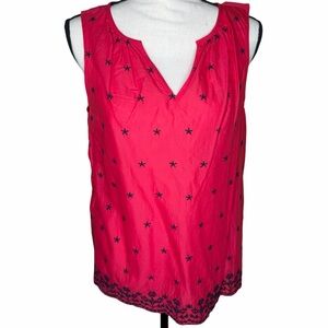 GAP Pink Sleeveless Tank with Navy Star & Hem Embroidery
